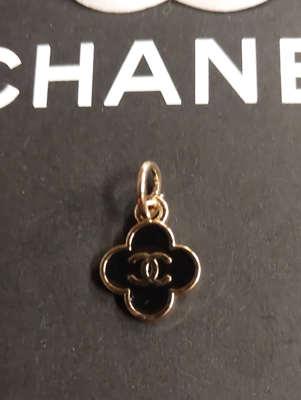 CC Black and Gold Clover Logo Pendant Charm